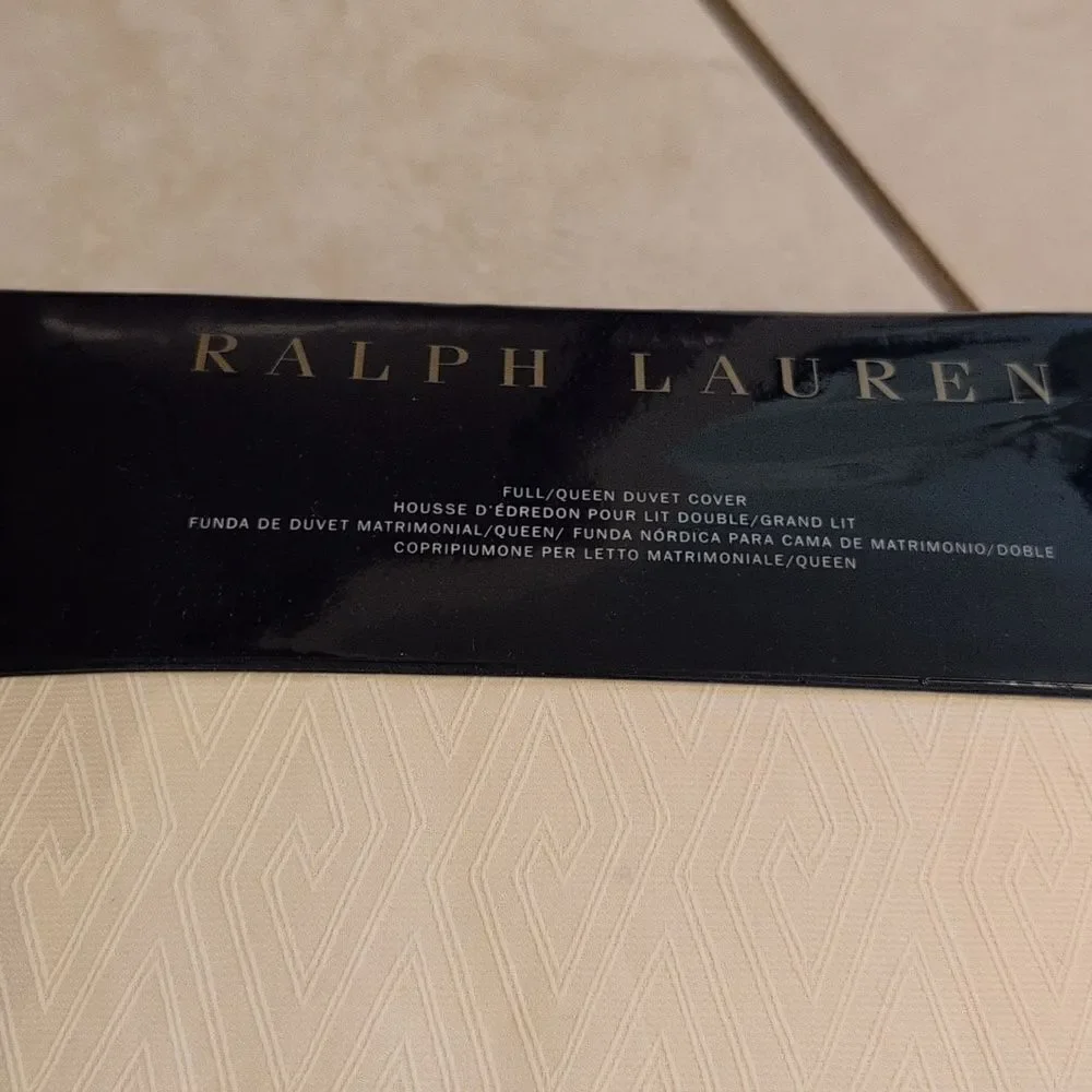 NWT Ralph Lauren Full / Queen Duvet Hayden Cream White Art Deco Cotton Sateen